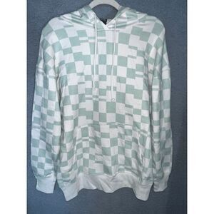 Wild Fable Women's Hoodie Mint Green and White Checkered Long Sleeve Size XL